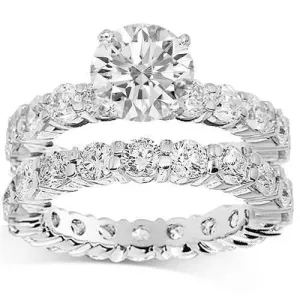 14K White Solid Gold Diamond Bridal Ring Set 8.52 Ctw