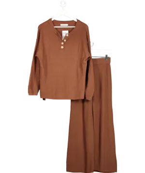 Anarabess Brown Two Piece Over Sized Slouchy Sweater And Loose Fitting Trousers UK S