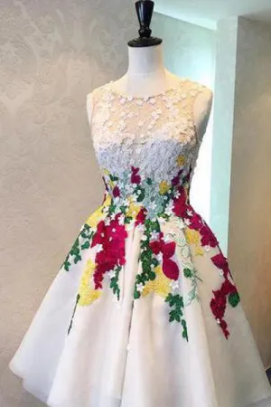 Beautiful High Low Homecoming Dresses Sleeveless Tulle Embroidery Short Prom Dress Party Dress OHM124