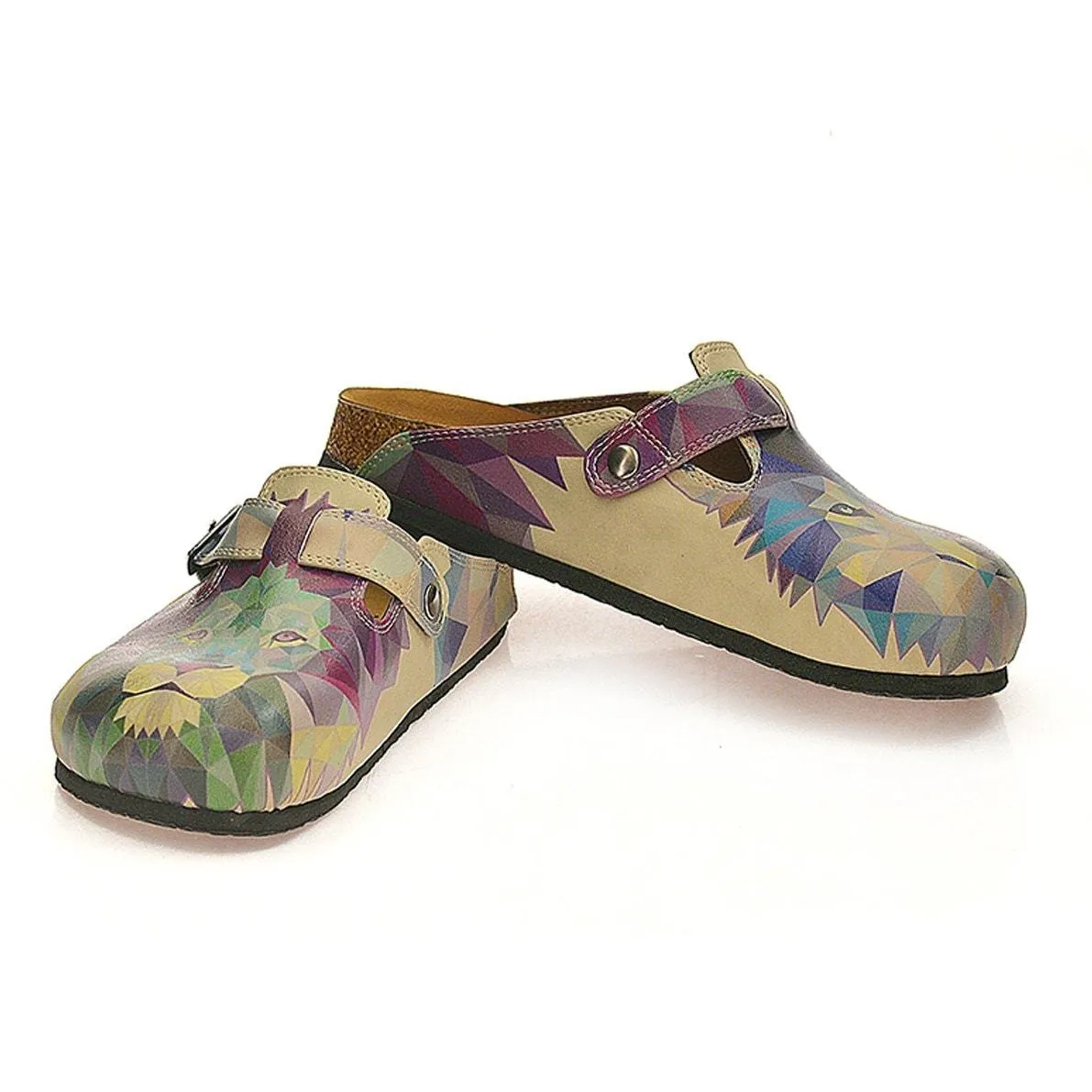 Beige Colored, Blue, Purple, Green Lion and Purple, Dark Blue Wolf Patterned Clogs - CAL335
