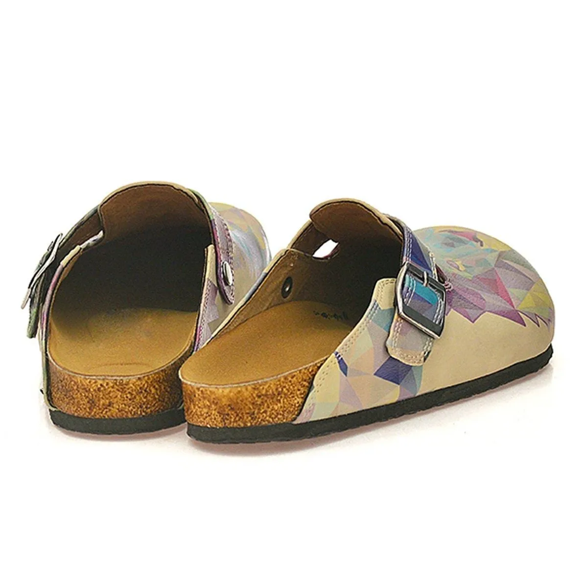 Beige Colored, Blue, Purple, Green Lion and Purple, Dark Blue Wolf Patterned Clogs - CAL335