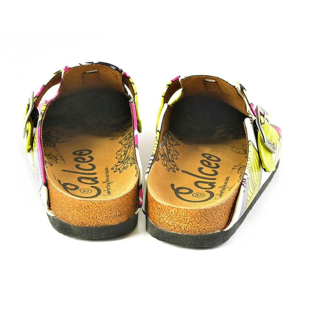 Black and White Flowers Patterned, Yellow, Purple Colored Owl Patterned Clogs - WCAL351