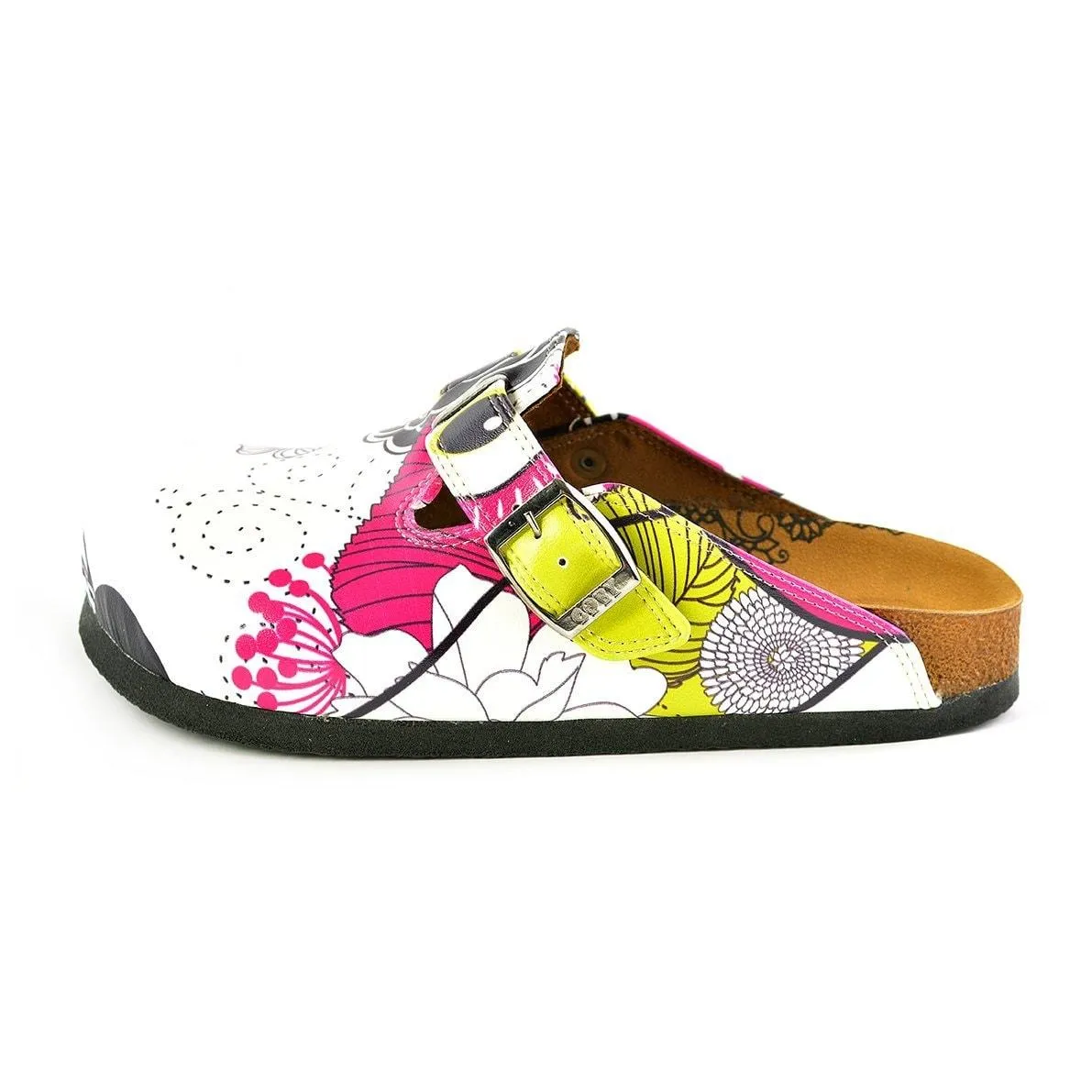 Black and White Flowers Patterned, Yellow, Purple Colored Owl Patterned Clogs - WCAL351