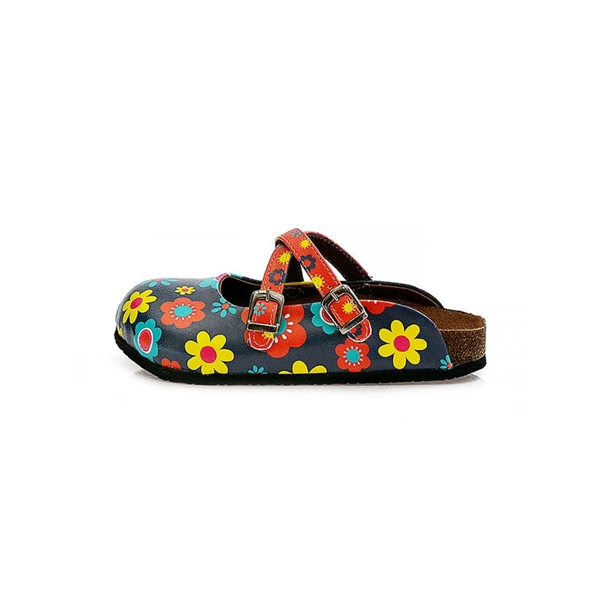 Blue and Colorful Flowers Patterned Clogs - WCAL129