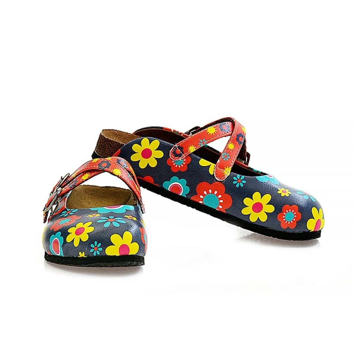 Blue and Colorful Flowers Patterned Clogs - WCAL129
