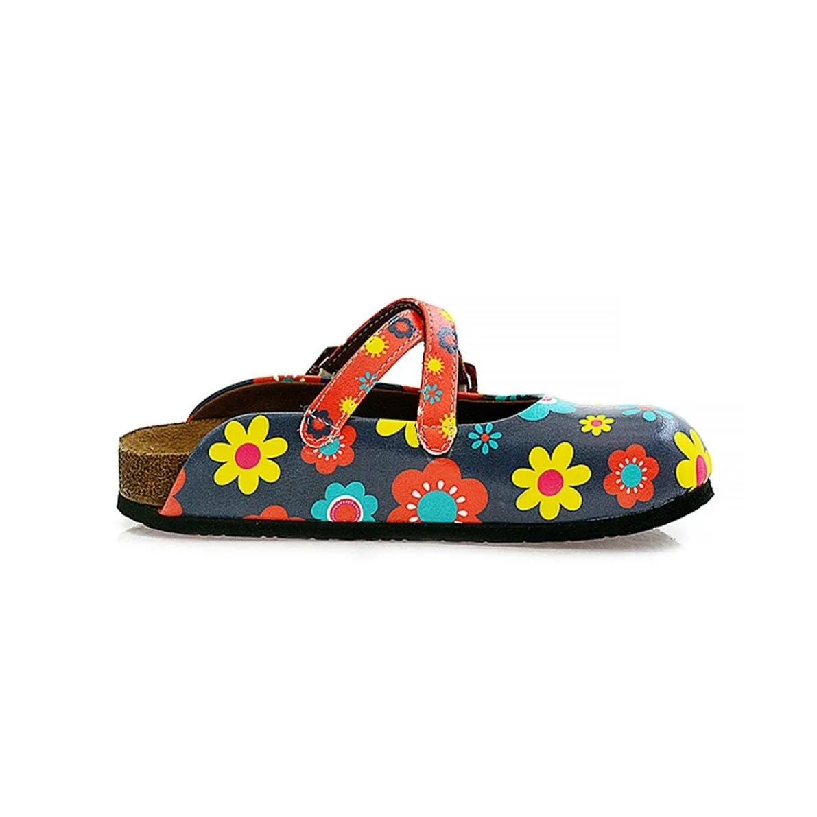 Blue and Colorful Flowers Patterned Clogs - WCAL129