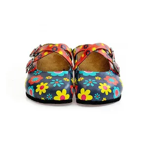 Blue and Colorful Flowers Patterned Clogs - WCAL129
