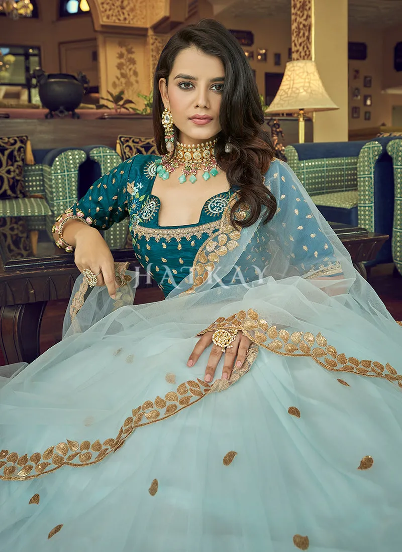 Blue Two Tone Sequence Embroidered Net Lehenga Choli
