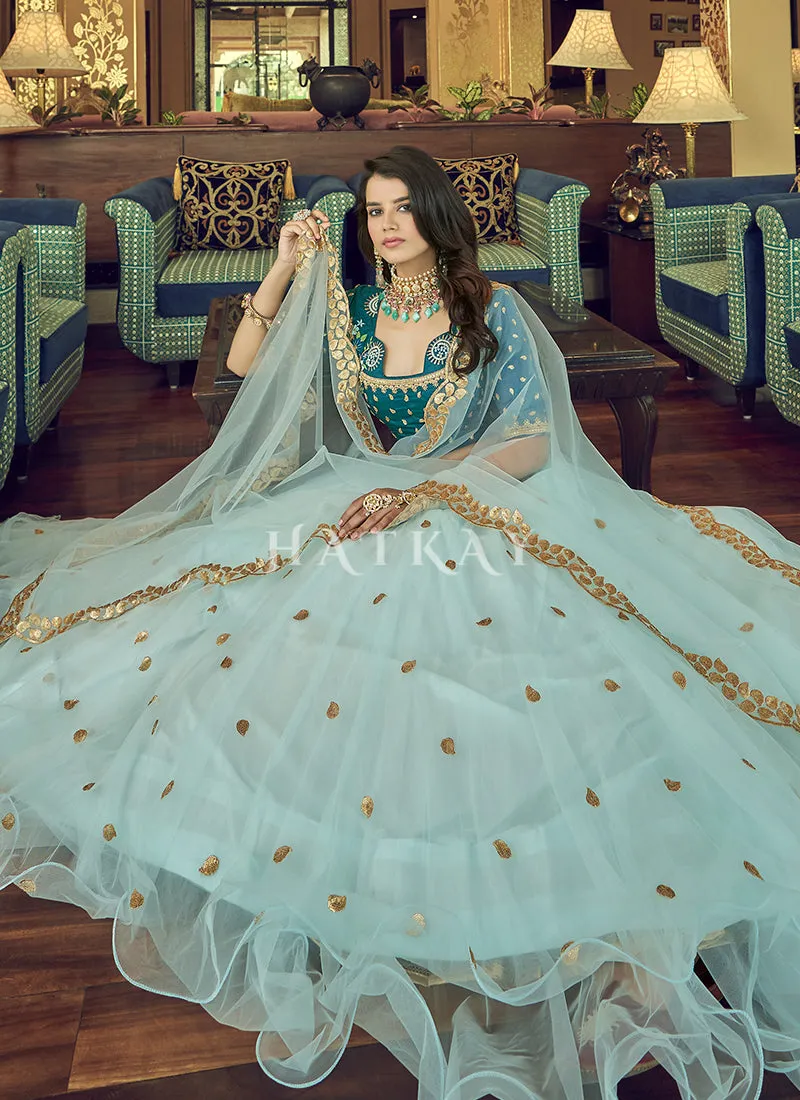 Blue Two Tone Sequence Embroidered Net Lehenga Choli