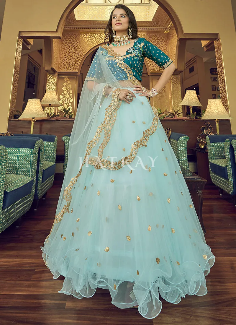 Blue Two Tone Sequence Embroidered Net Lehenga Choli