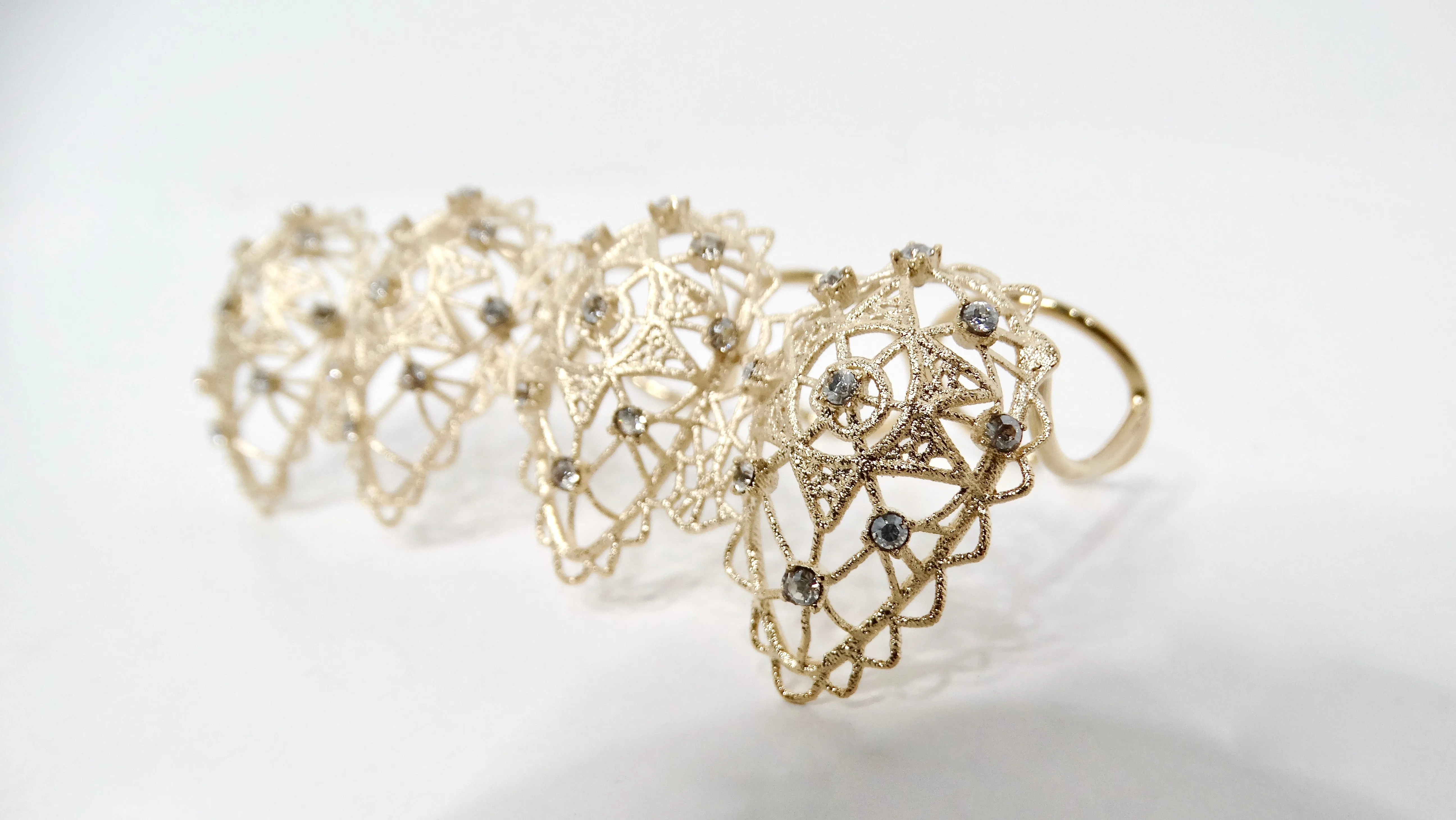 Christian Dior RENAISSANCE MULTI-FINGER Intricate Crystal Detailed Gold-Tone Four-Finger Statement Ring