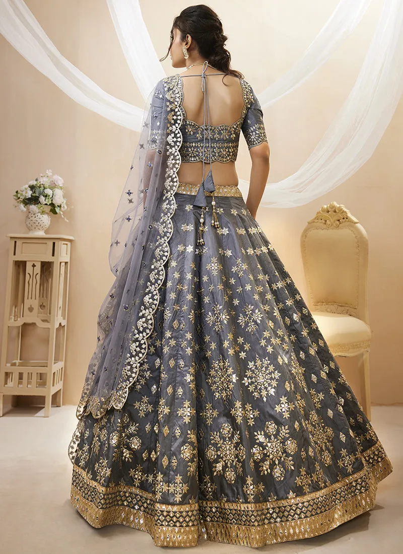 Deep Grey Mirror Embroidery Traditional Lehenga Choli
