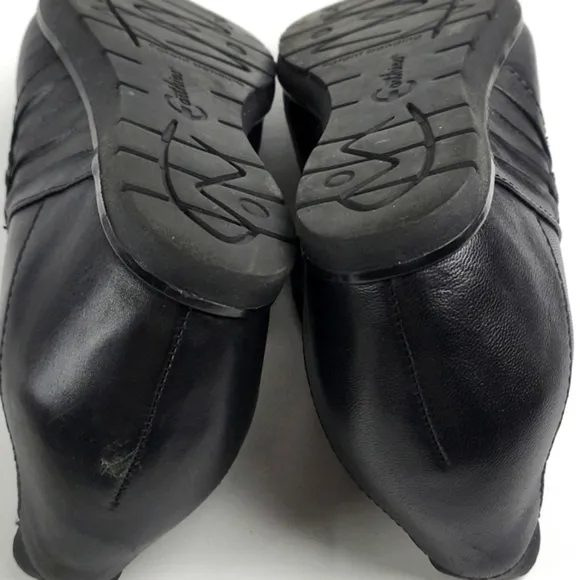 Earthies Zeeland Black Leather Slip-on Hidden Wedge Mary-Jane Comfort Sh…