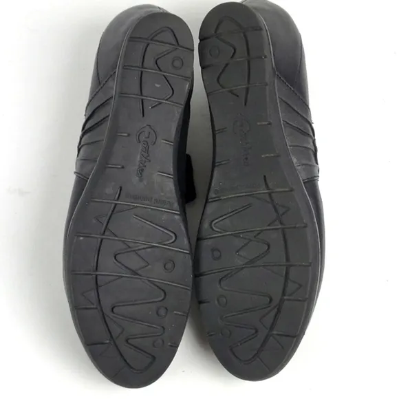 Earthies Zeeland Black Leather Slip-on Hidden Wedge Mary-Jane Comfort Sh…