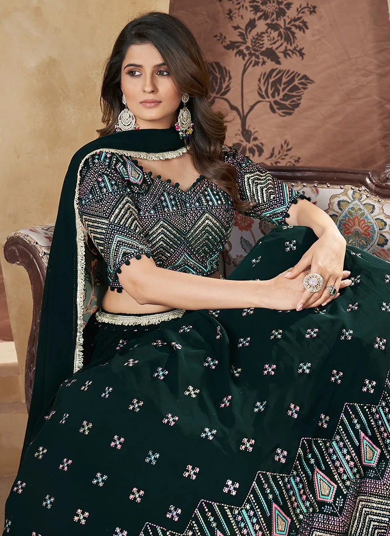 Green Multi Embroidery Wedding Lehenga Choli
