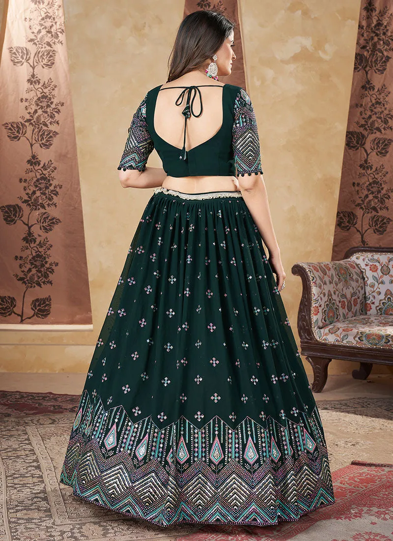 Green Multi Embroidery Wedding Lehenga Choli