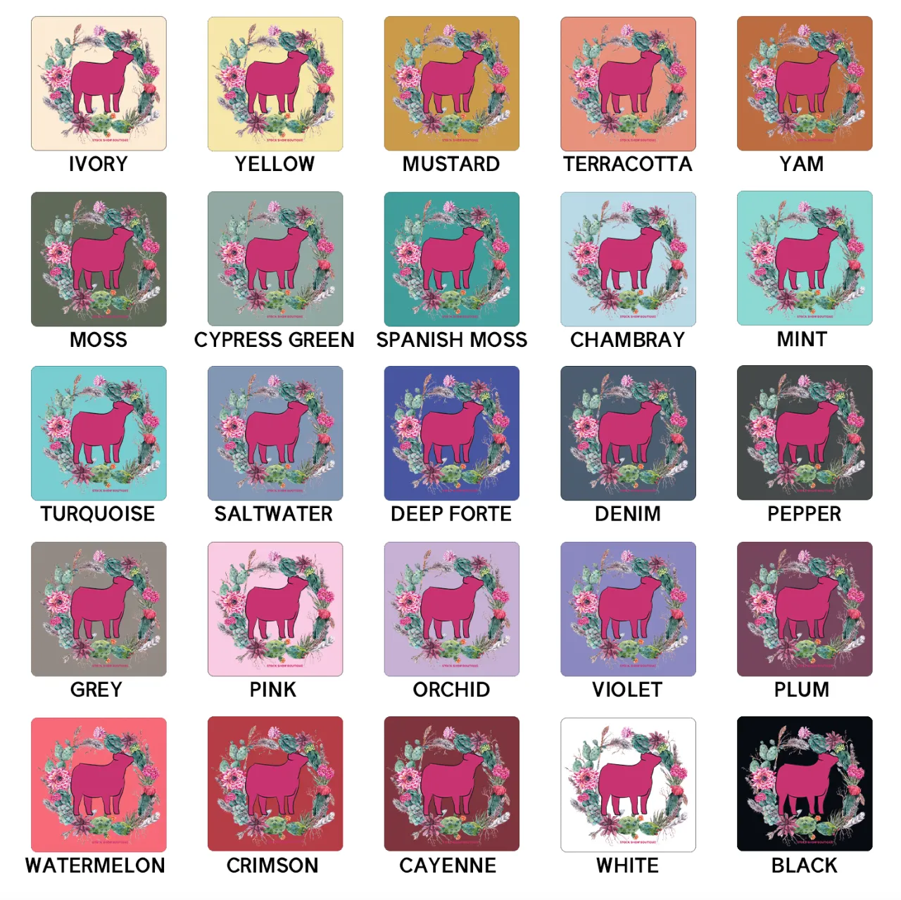Heifer Cactus Wreath ComfortWash/ComfortColor T-Shirt (S-4XL) - Multiple Colors!