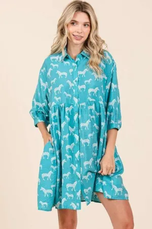 Keep It Wild Seagreen Button Down Shirt Mini Dress
