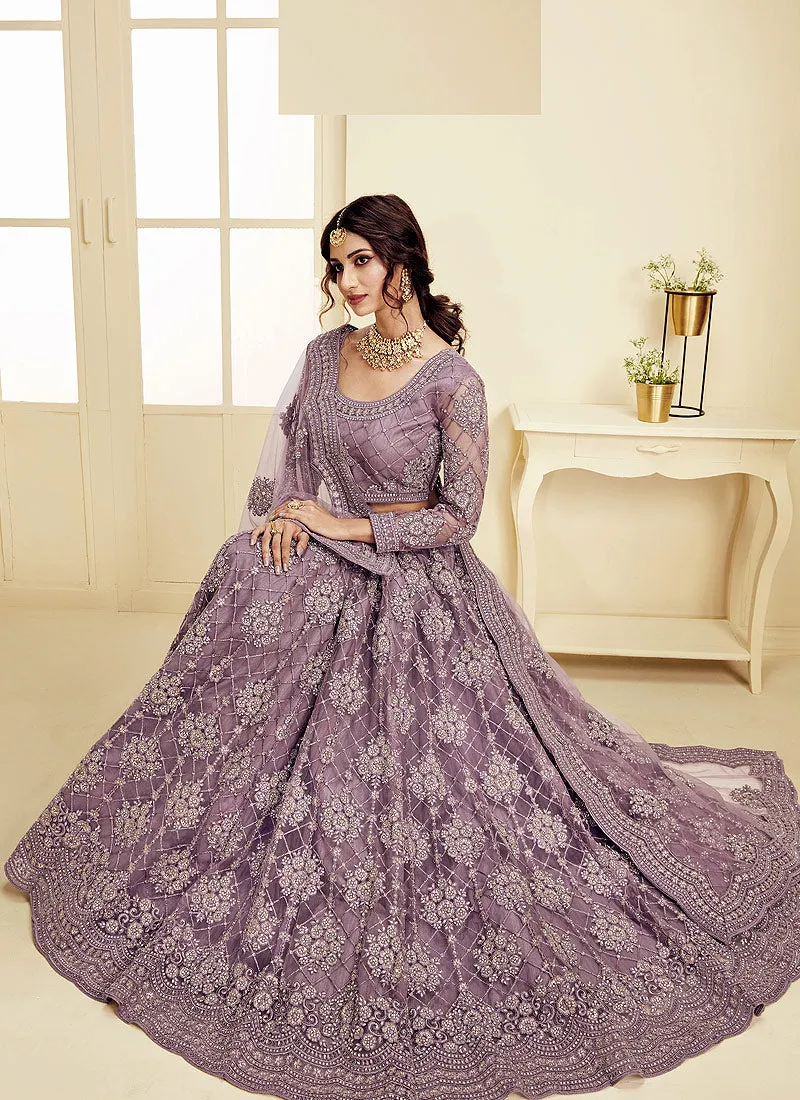 Lavender Pearl Embroidered Wedding Lehenga Choli