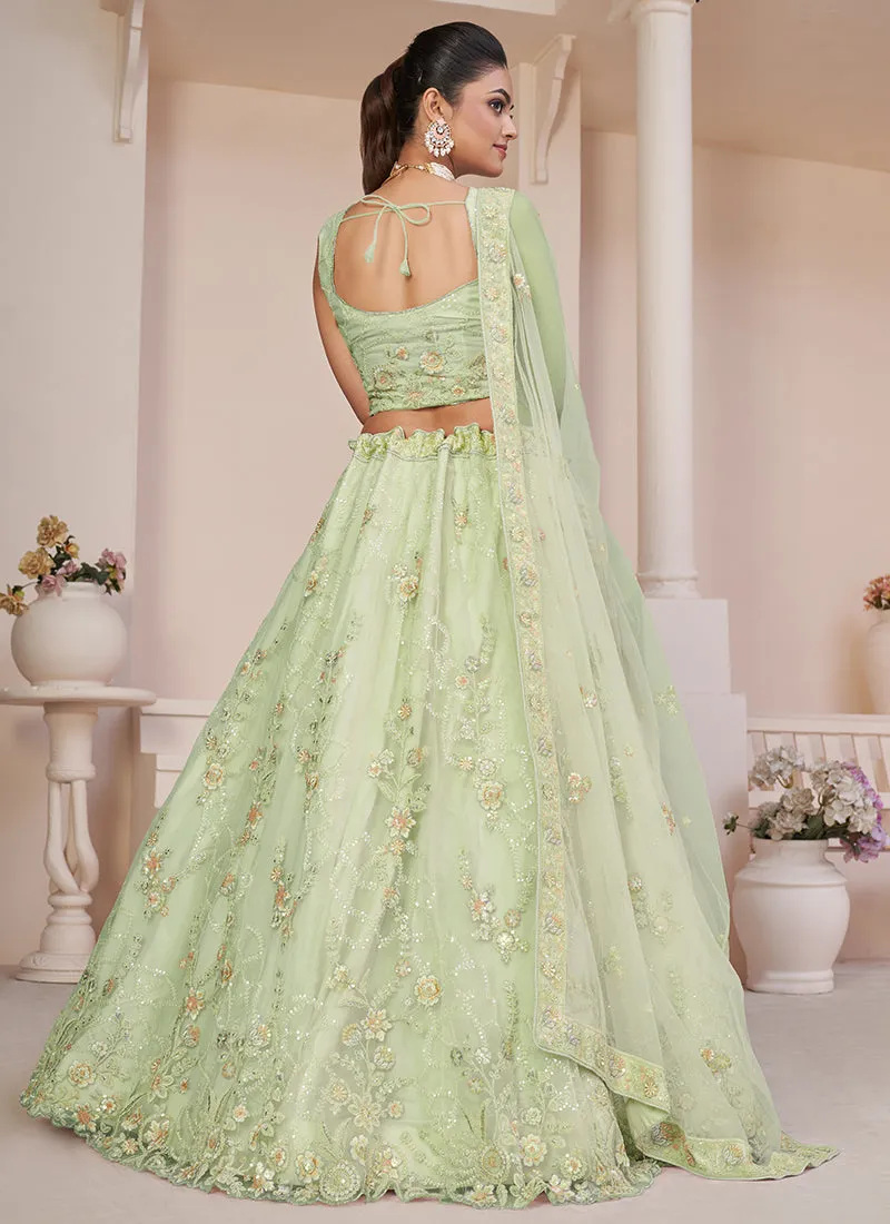 Light Green Sequence Embroidery Lehenga Choli