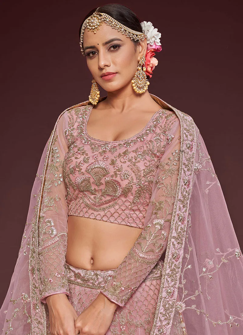 Light Pink Resham Thread Embroidery Lehenga Choli And Dupatta