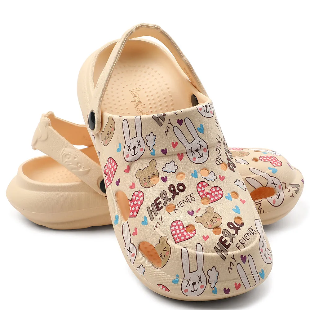 Lucy & Luke Beige Casual Slingback Printed Clogs For Kids ALEX-K3E By Liberty