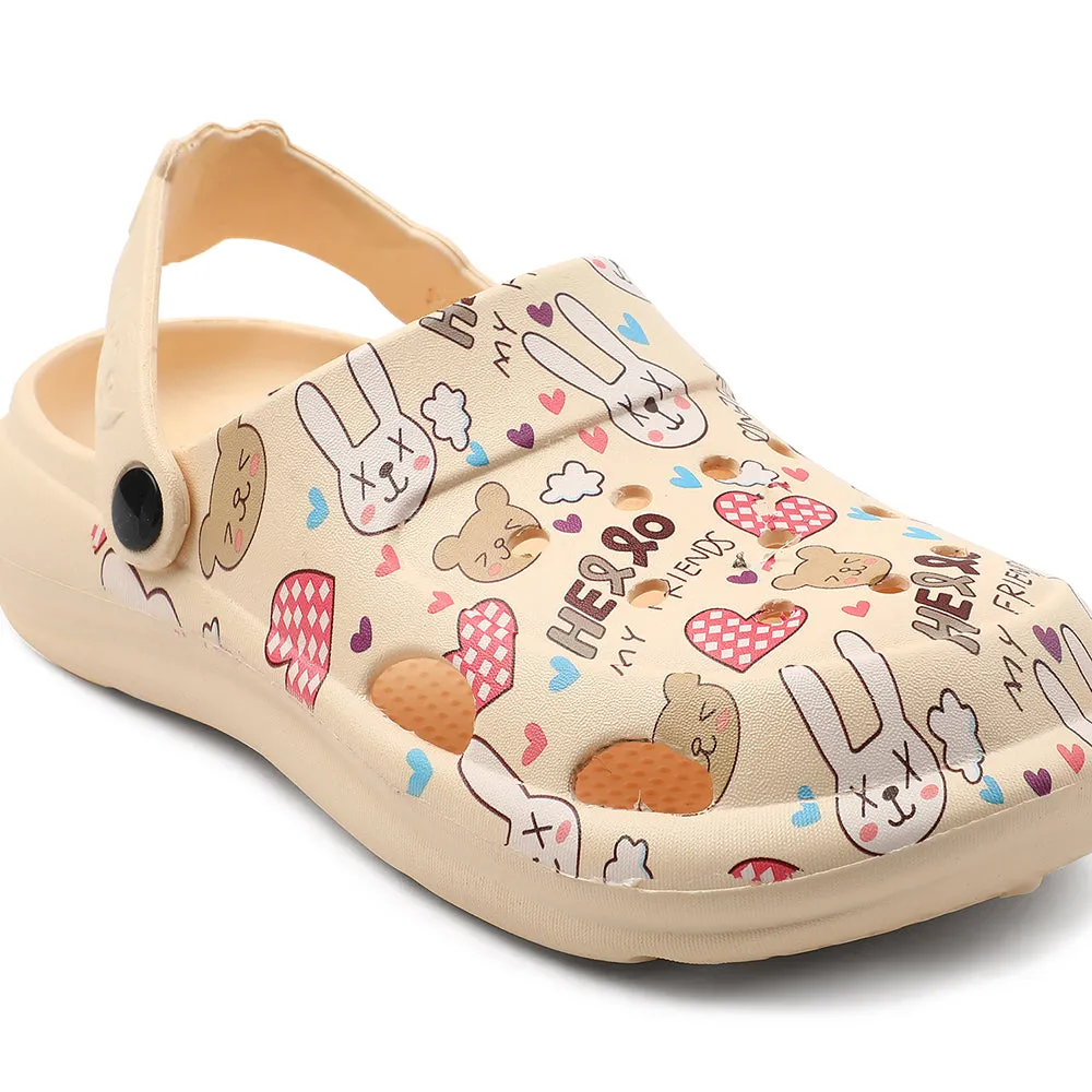 Lucy & Luke Beige Casual Slingback Printed Clogs For Kids ALEX-K3E By Liberty
