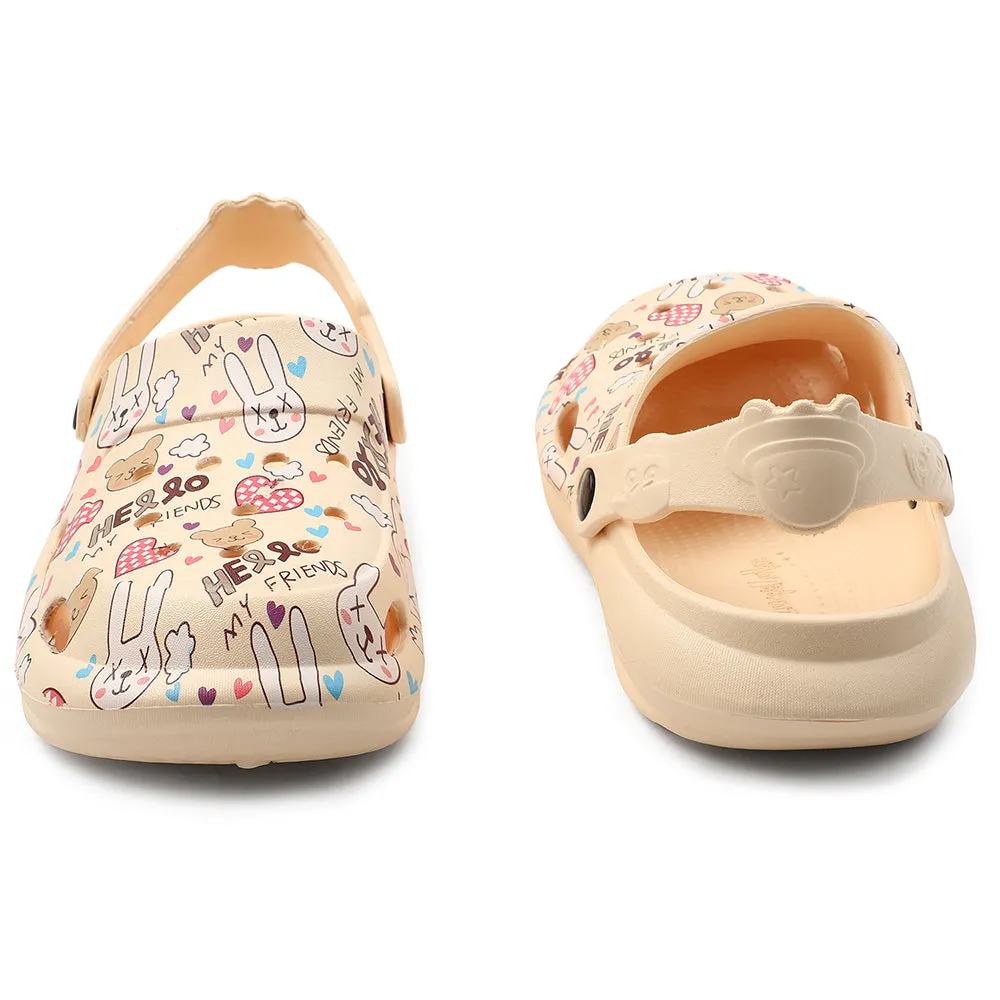 Lucy & Luke Beige Casual Slingback Printed Clogs For Kids ALEX-K3E By Liberty