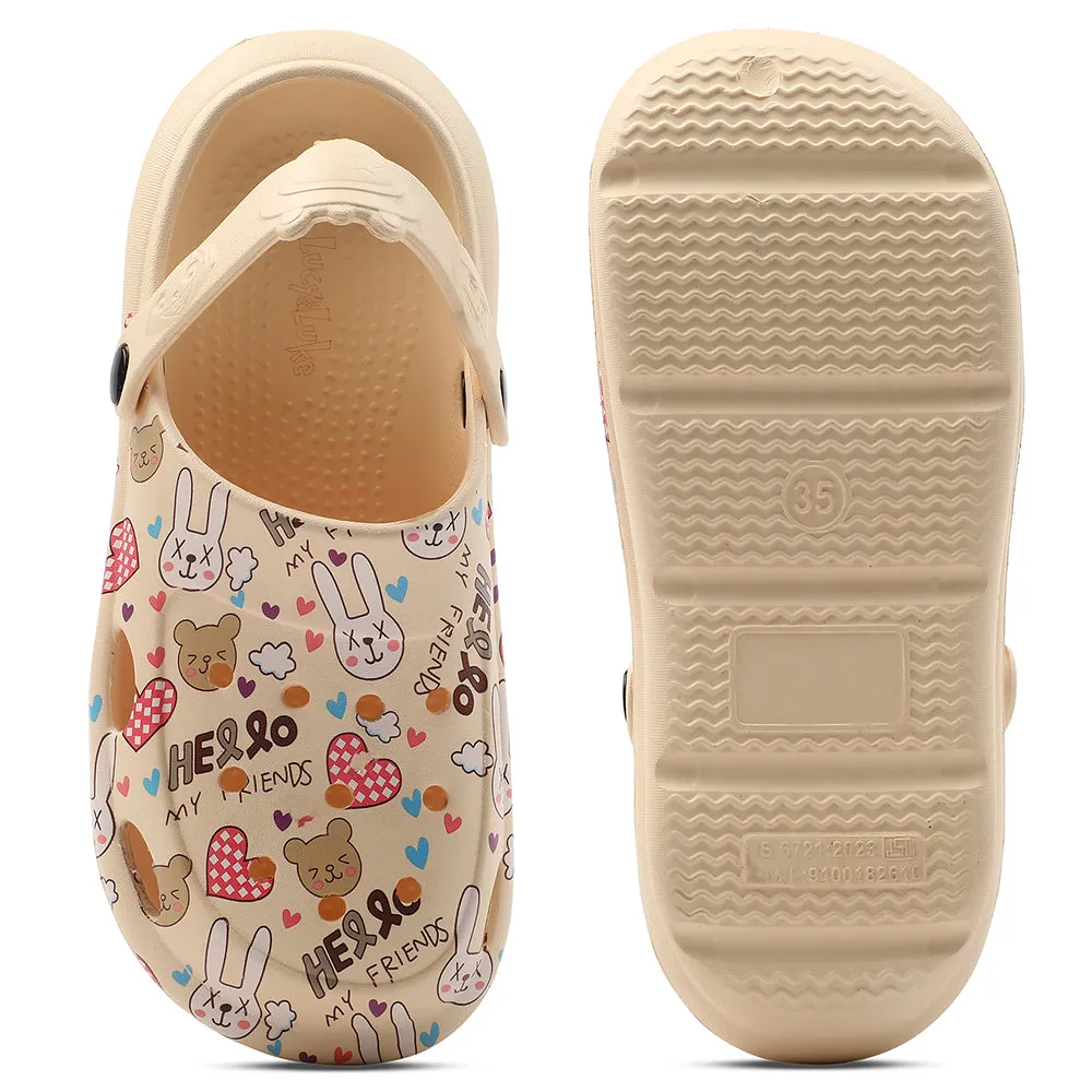 Lucy & Luke Beige Casual Slingback Printed Clogs For Kids ALEX-K3E By Liberty