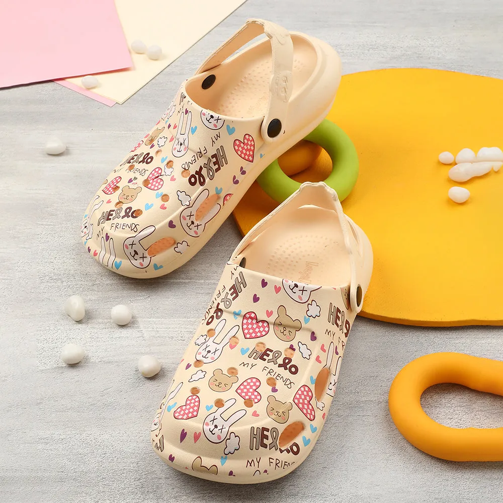 Lucy & Luke Beige Casual Slingback Printed Clogs For Kids ALEX-K3E By Liberty