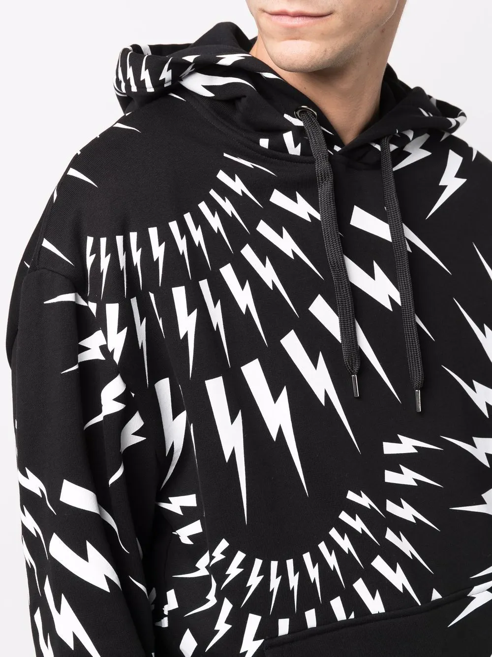 Neil Barrett thunderbolt print cotton hoodie
