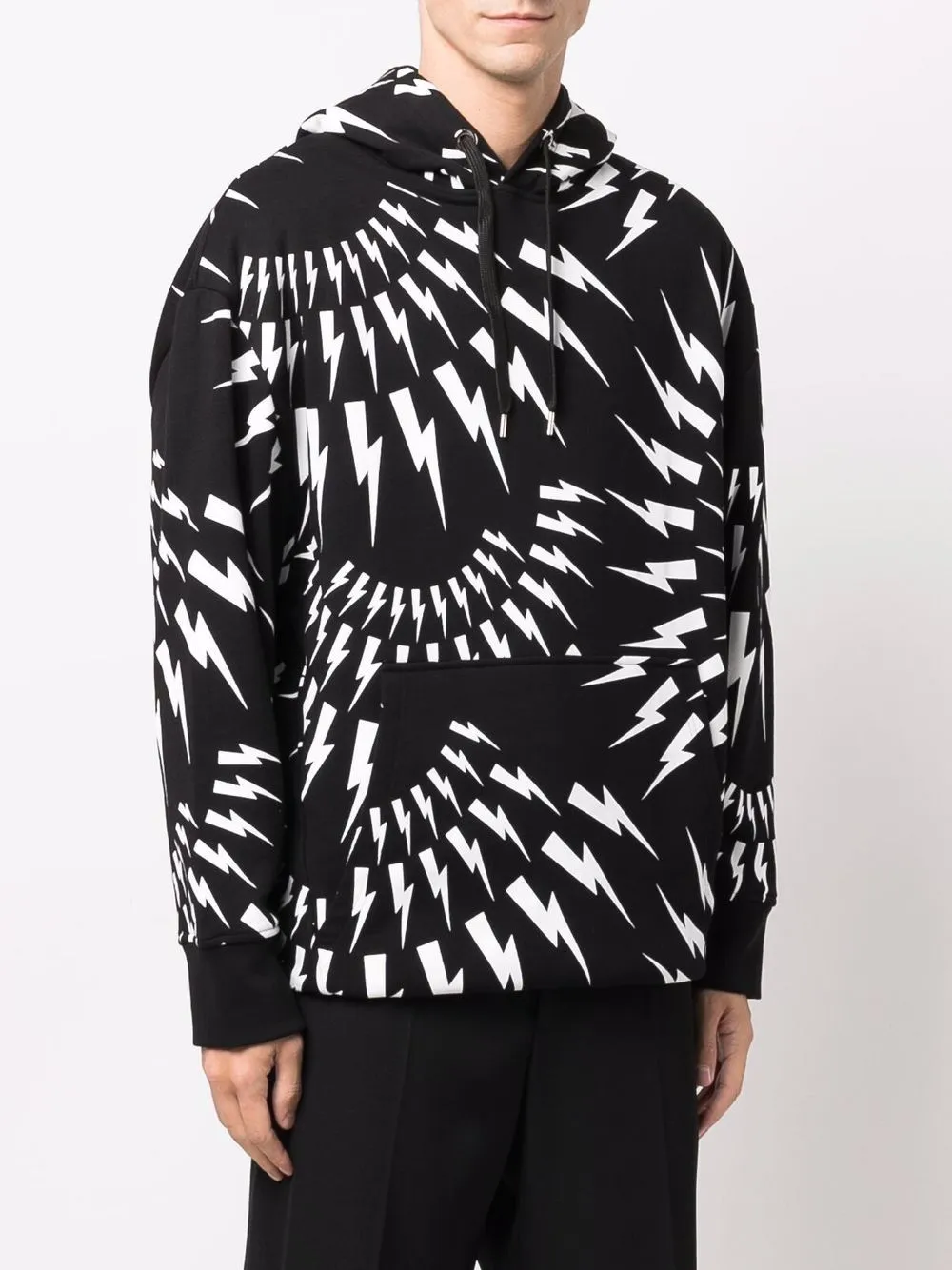Neil Barrett thunderbolt print cotton hoodie