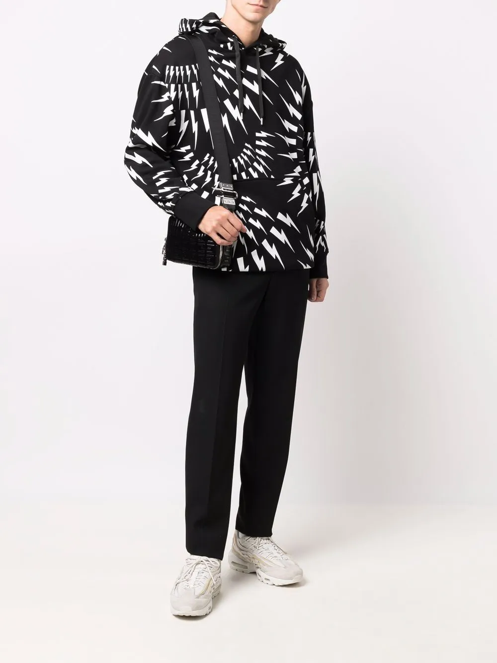 Neil Barrett thunderbolt print cotton hoodie