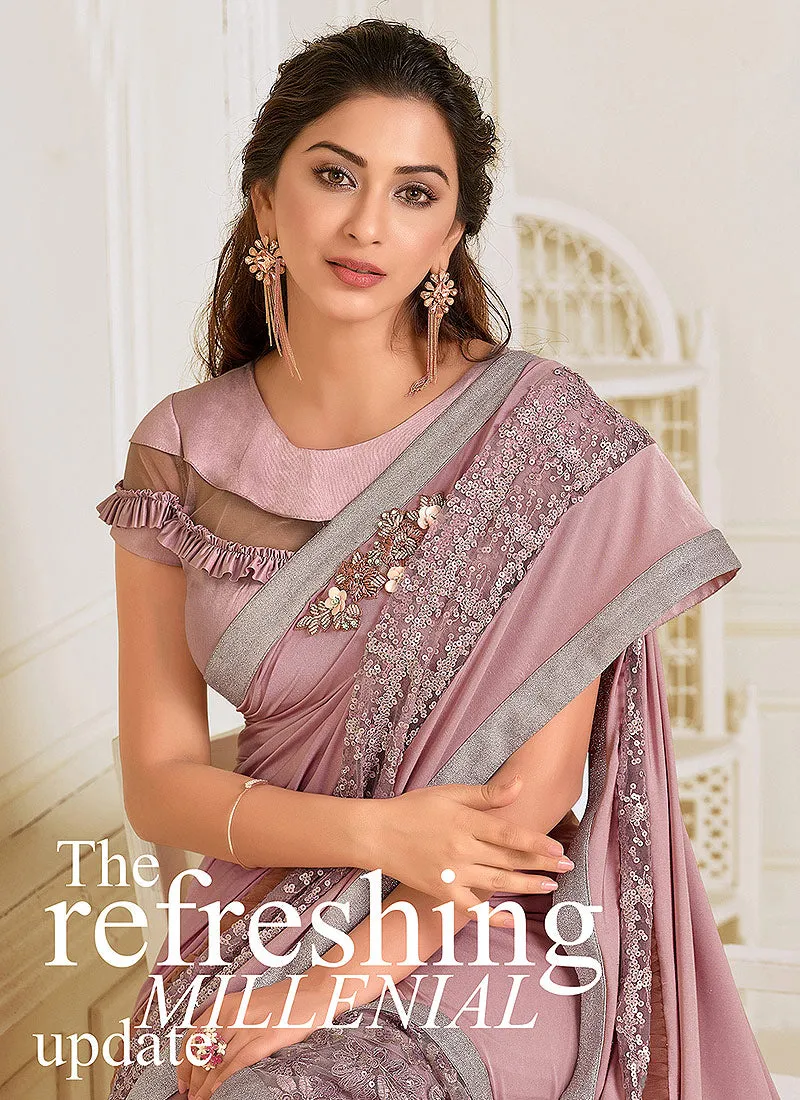 Pink Sequence Embroidered Designer Saree
