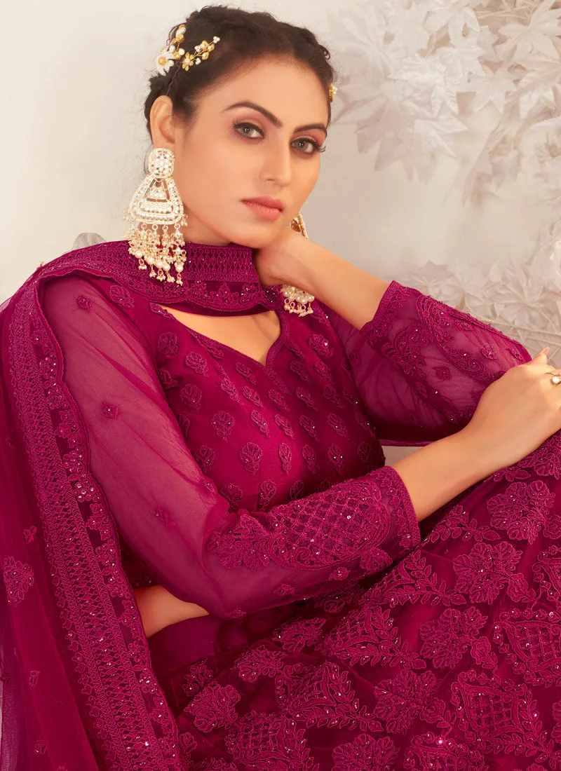 Rani Pink Cording Embroidered Wedding Lehenga