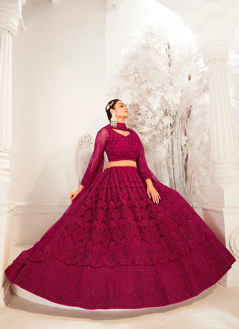 Rani Pink Cording Embroidered Wedding Lehenga
