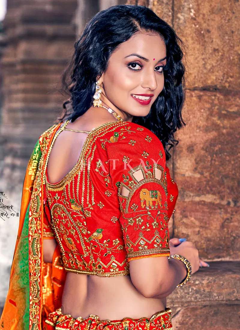 Red And Green Multi Embroidery Wedding Lehenga Choli
