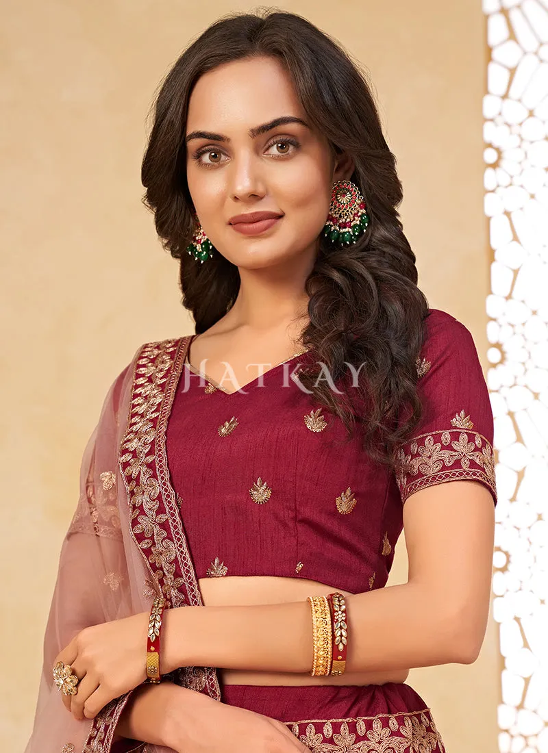 Red Embroidered Partywear Silk Lehenga Choli
