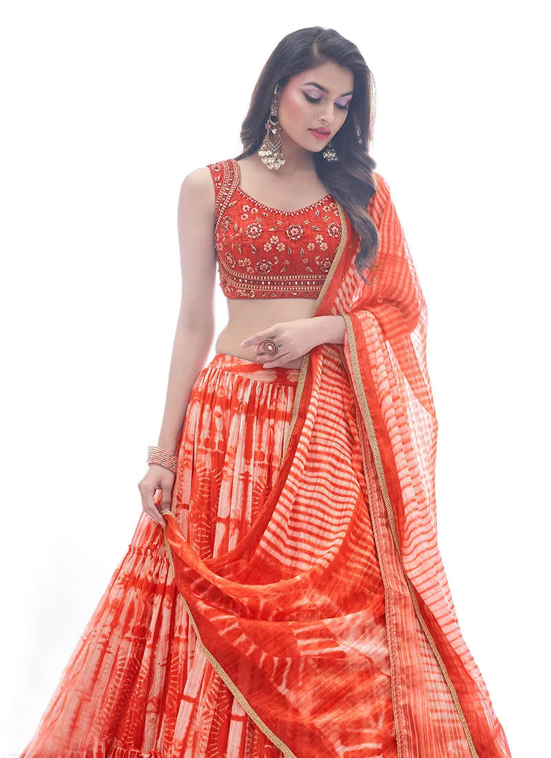 Red Tie Dye Embroidered Designer Lehenga Choli