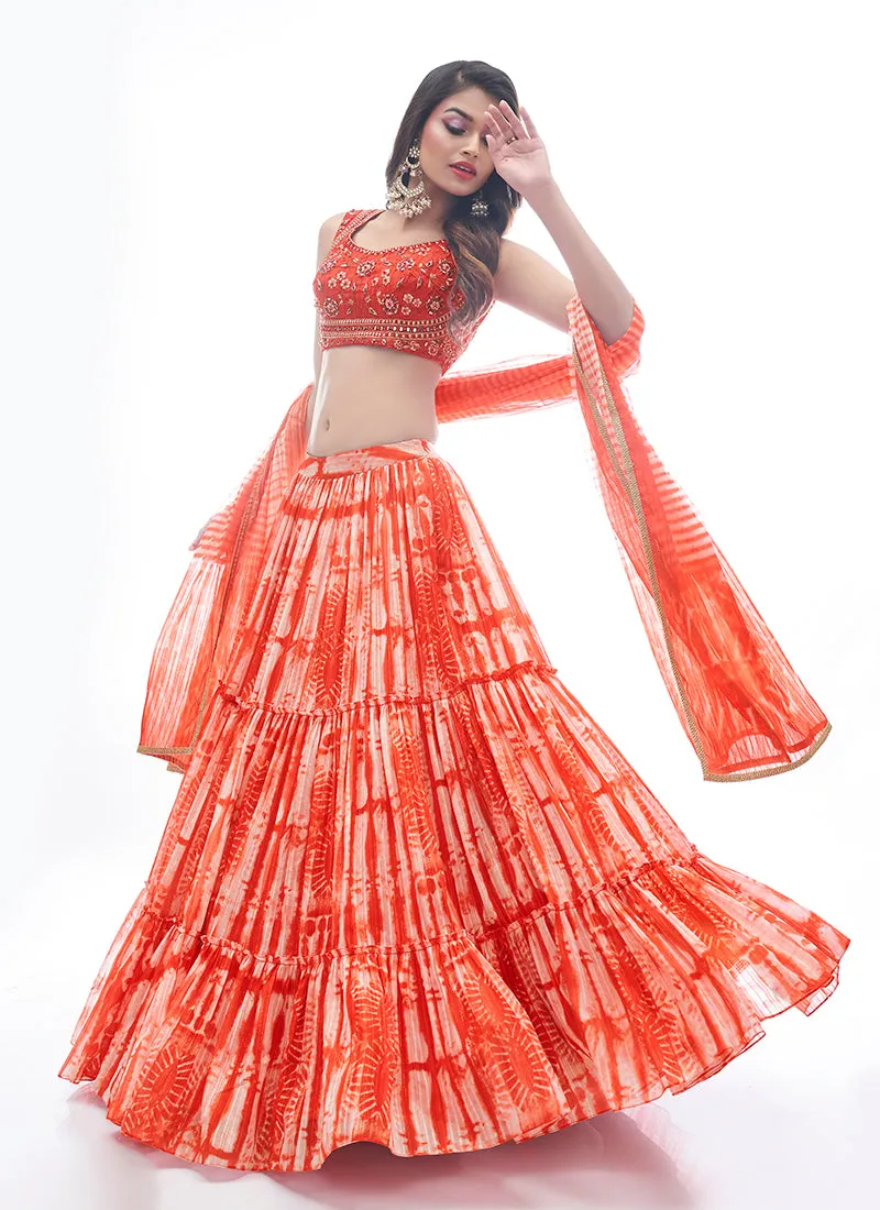 Red Tie Dye Embroidered Designer Lehenga Choli