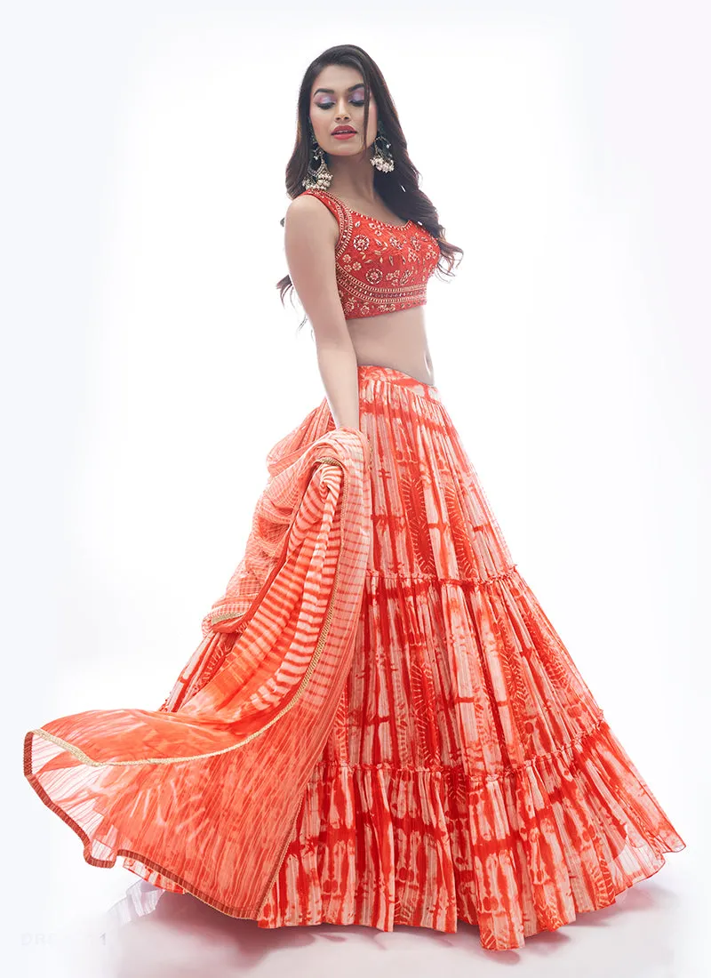 Red Tie Dye Embroidered Designer Lehenga Choli