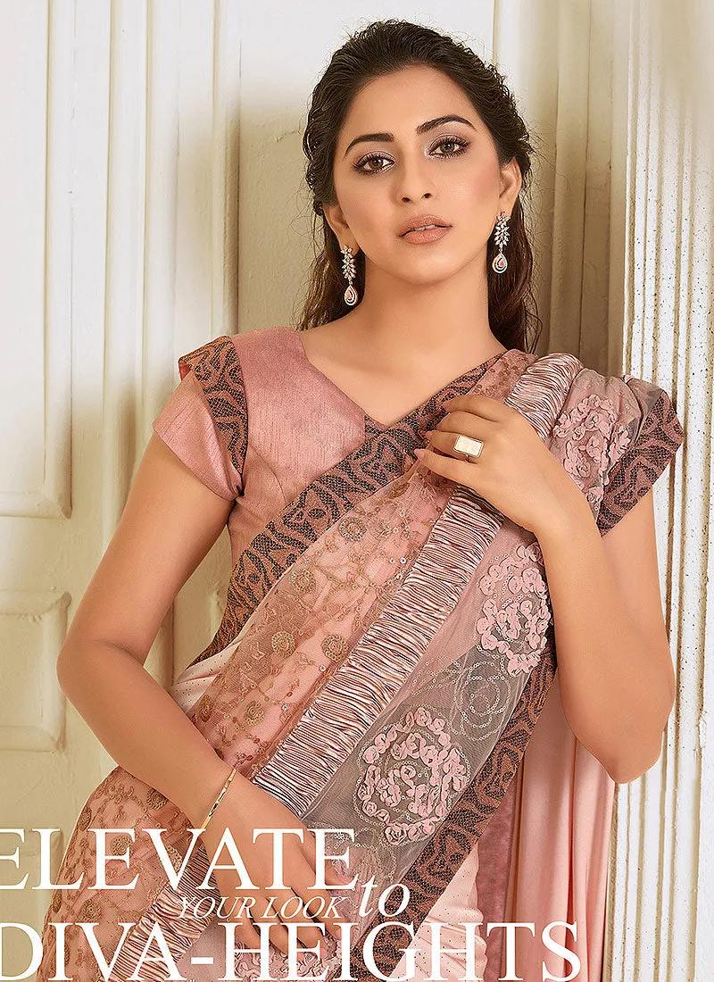 Soft Peach Sequence Embroidered Designer Saree