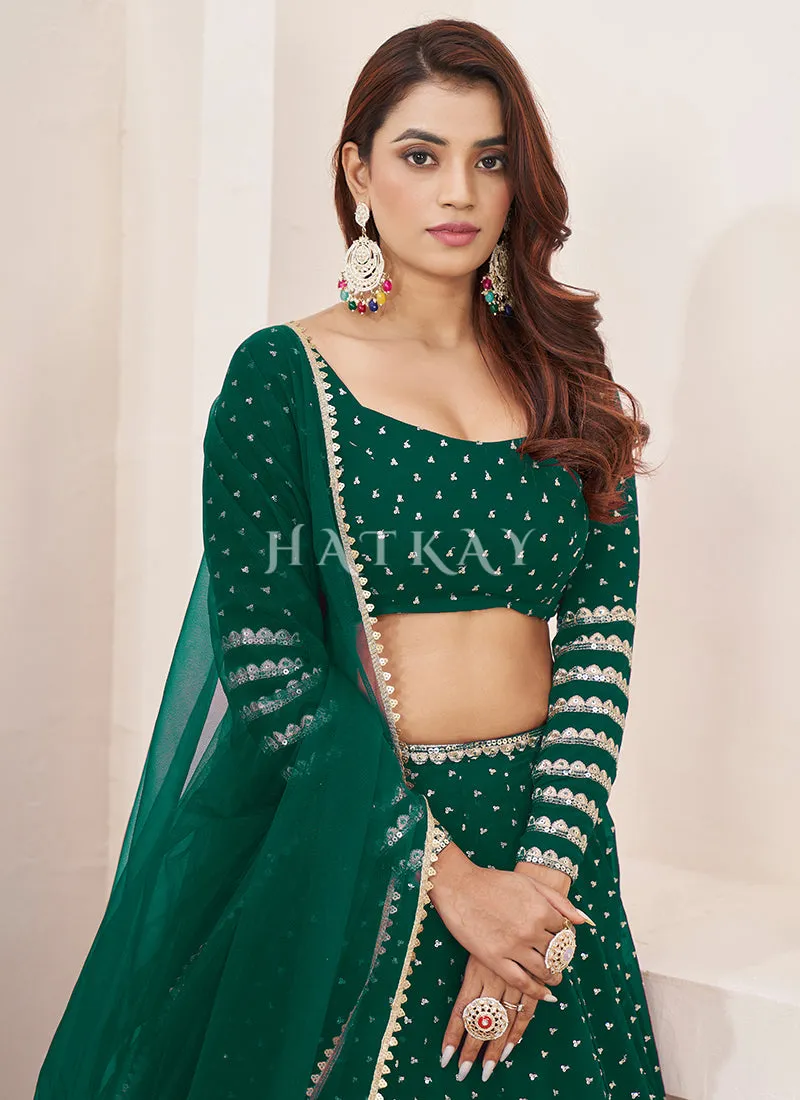 Teal Green Sequence Embroidery Traditional Lehenga Choli
