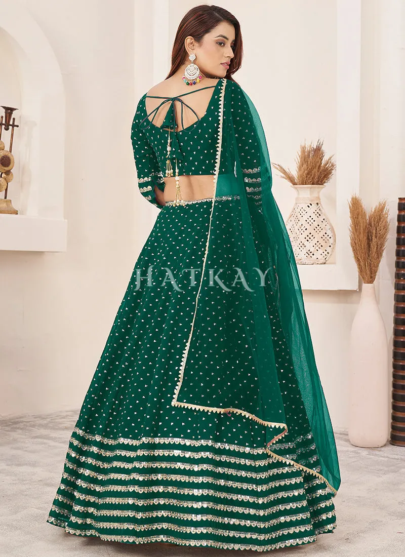 Teal Green Sequence Embroidery Traditional Lehenga Choli