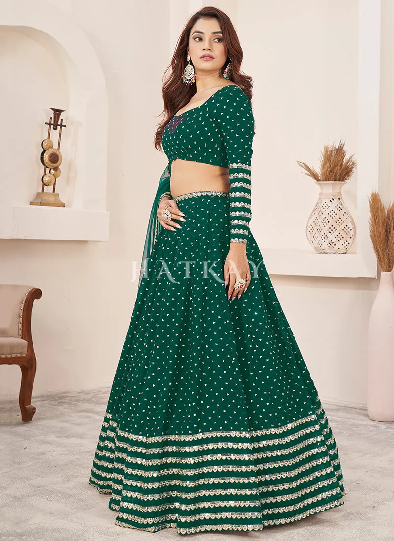 Teal Green Sequence Embroidery Traditional Lehenga Choli