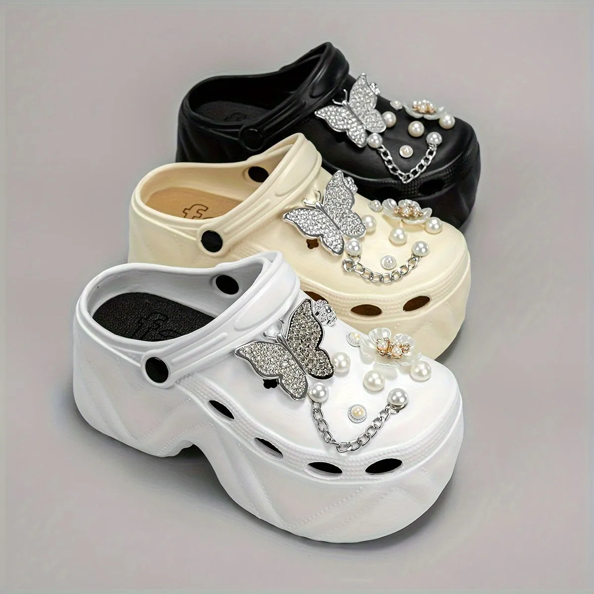 Trendy Clogs With Rhinestone Butterfly Flower For Girls, FS