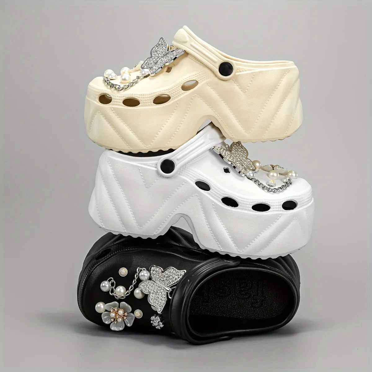 Trendy Clogs With Rhinestone Butterfly Flower For Girls, FS
