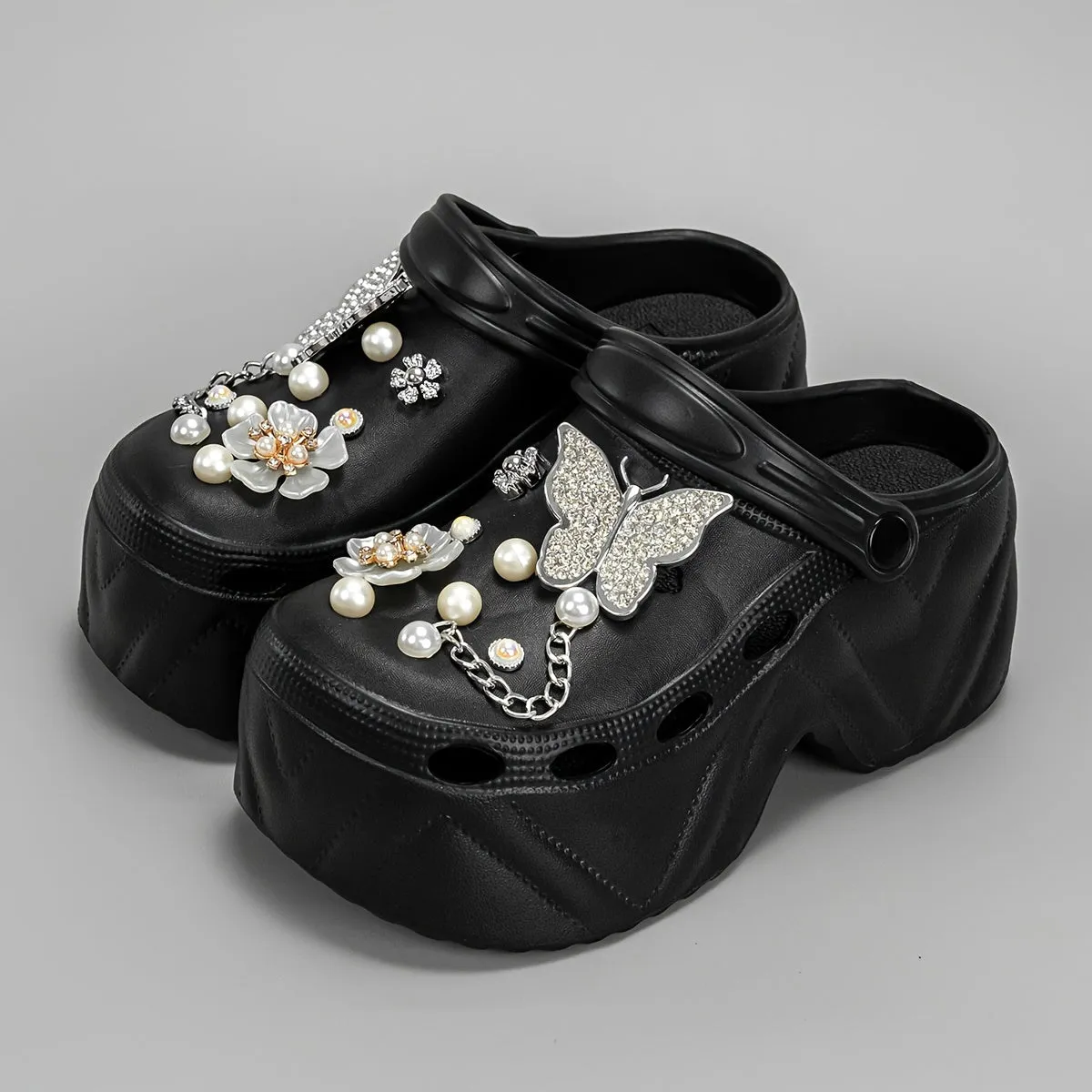 Trendy Clogs With Rhinestone Butterfly Flower For Girls, FS