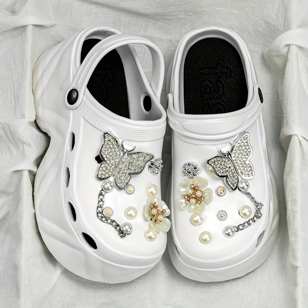 Trendy Clogs With Rhinestone Butterfly Flower For Girls, FS