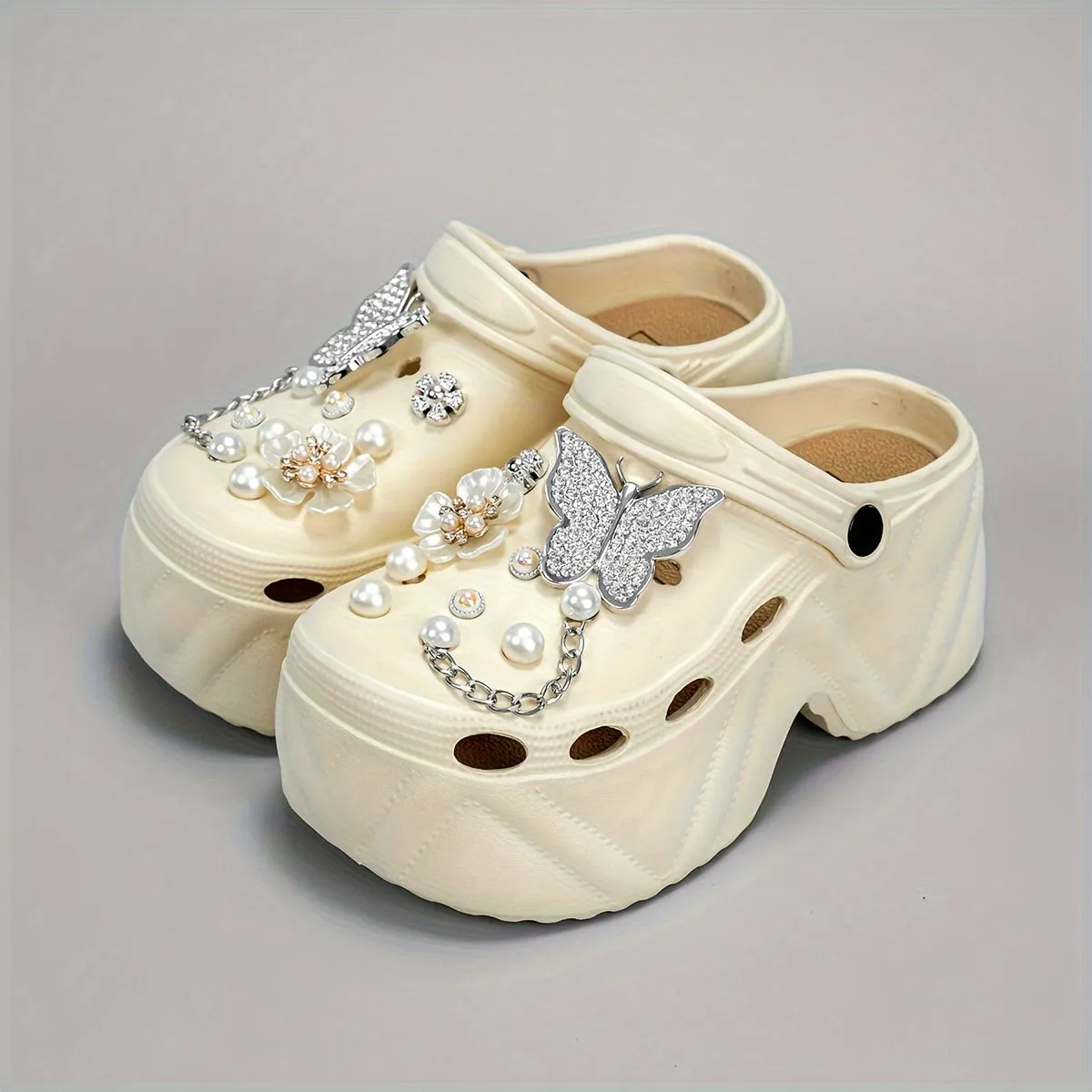 Trendy Clogs With Rhinestone Butterfly Flower For Girls, FS